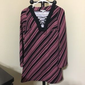 Charlotte Russe V-Neck Lace-Up Stripe Dress